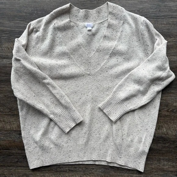 Sweater Set - joggers & v-neck sweater - speckled cream color - cotton blend - Picture 3 of 11